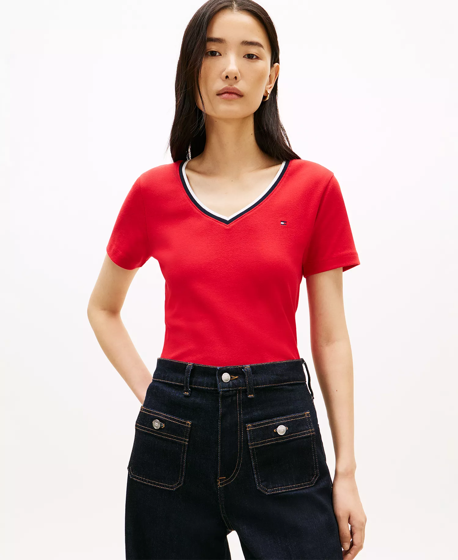 mni-8ac8d2c9c91cead3d8a6e7ef627dc903 Women's Stripe Slim V-Neck Short-Sleeve T-Shirt — изображение 4