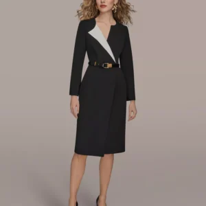 Women's Long-Sleeve Belted Midi Dress