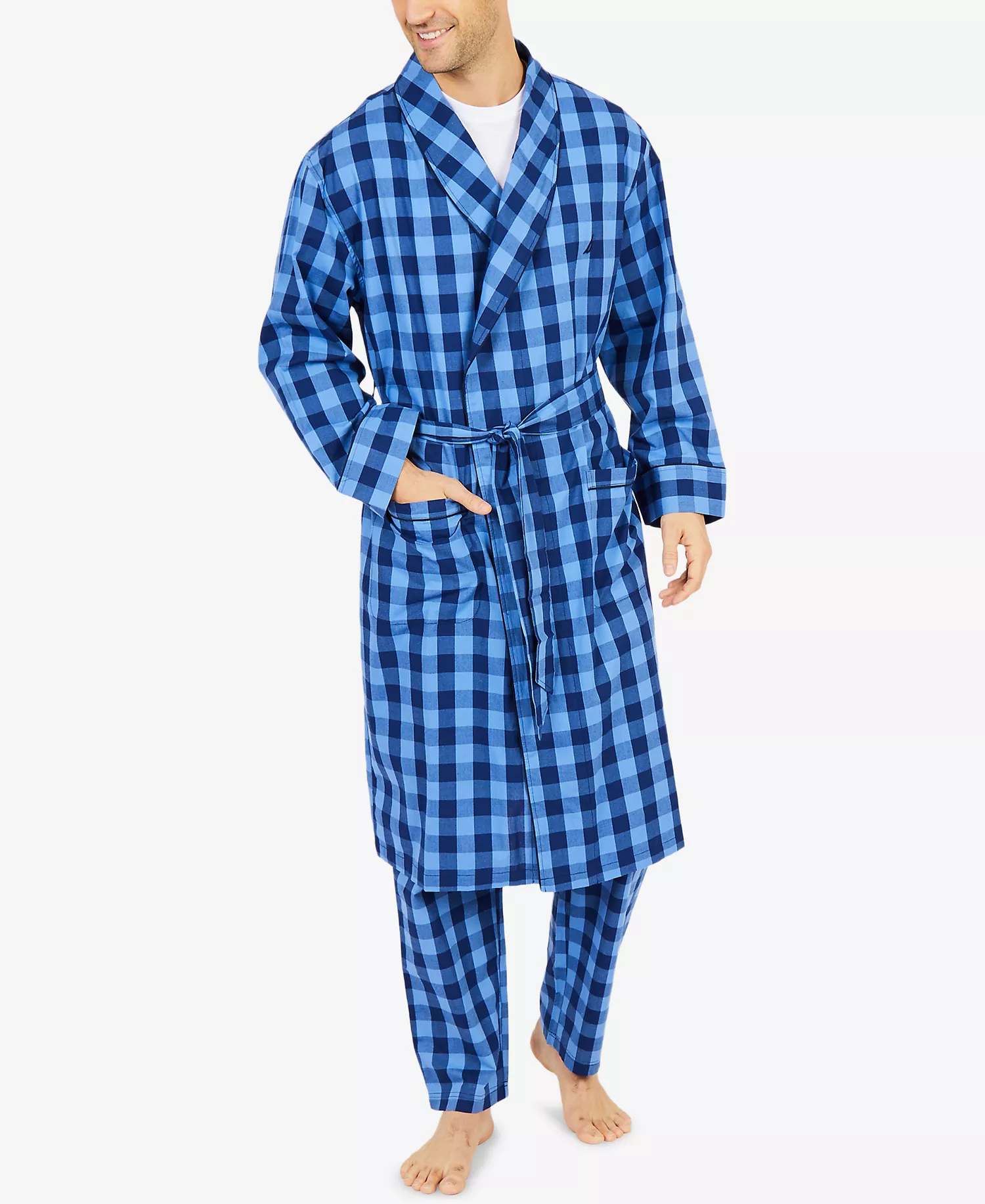 mni-8b1522564ee27b8046229fdae0634be3 Men's Buffalo Plaid Shawl-Collar Cotton Robe