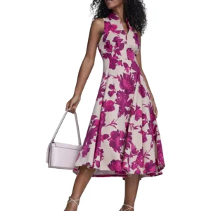 Women's V-Neck Printed Midi Dress