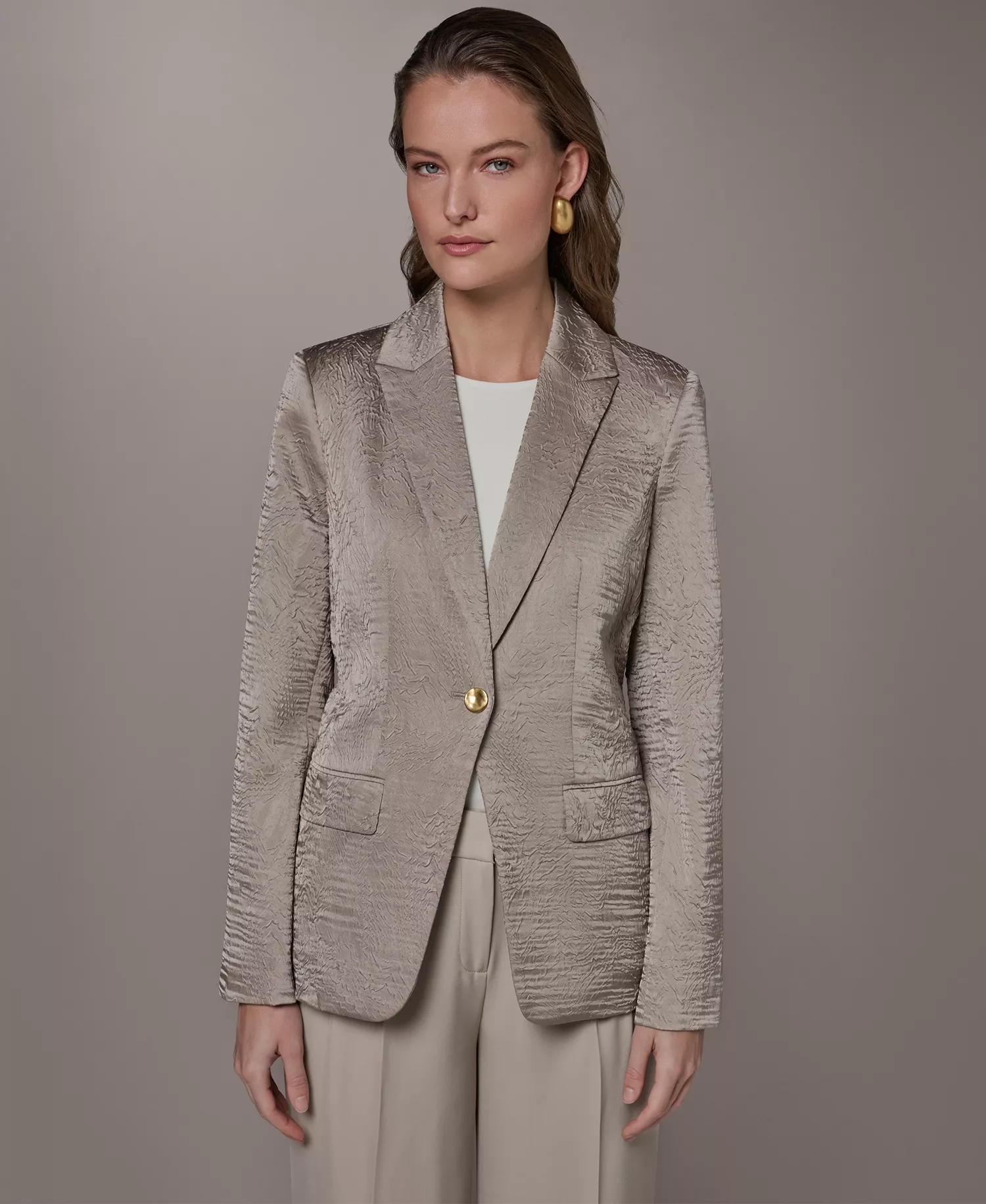 mni-8be1841d67a70140afa439fbc8476228 Women's Novelty One-Button Peak Lapel Blazer