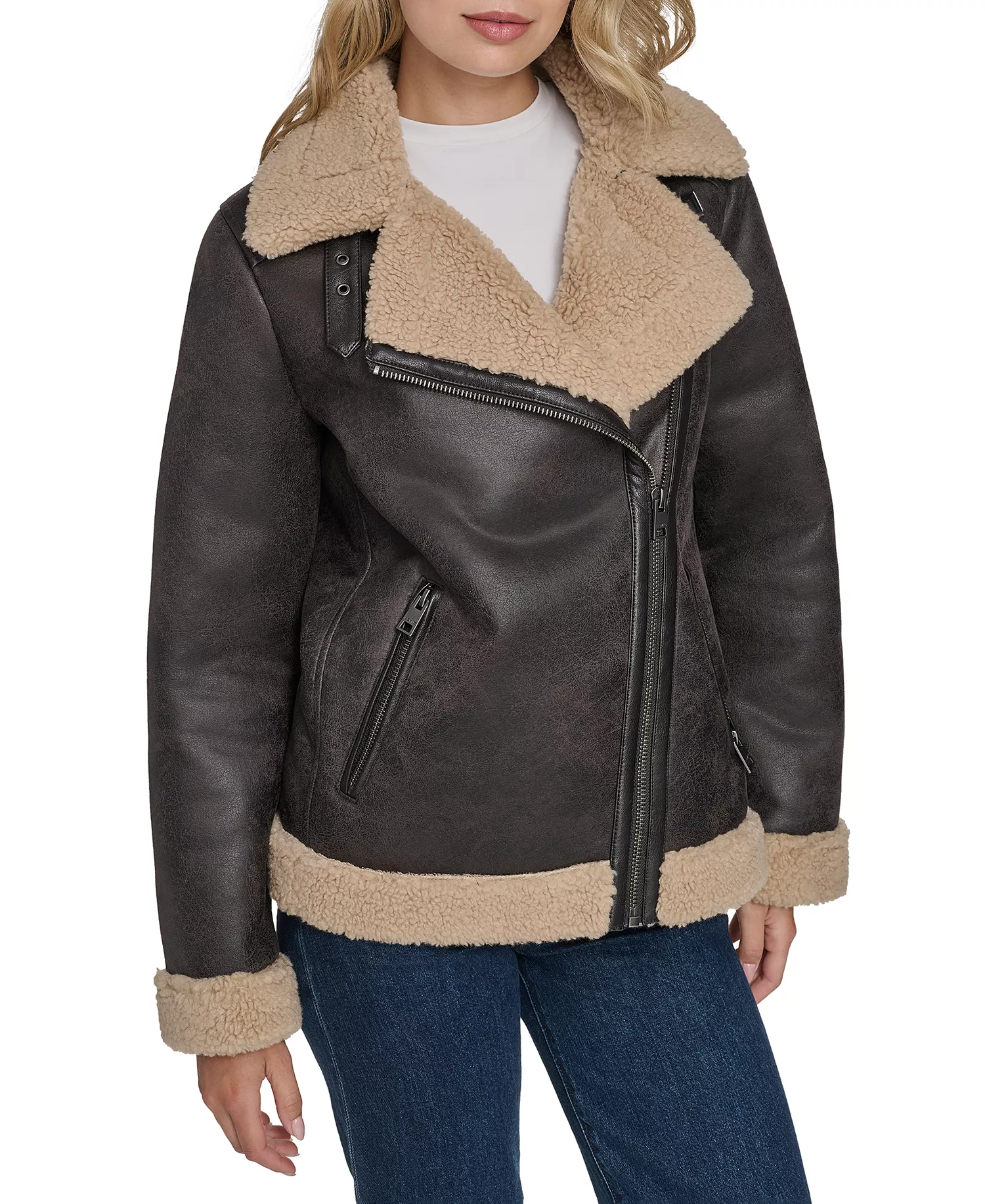 mni-8c2dd3f878bfe43f733e80e5d7361253 Women's Faux Shearling Asymmetrical Moto Jacket — изображение 3