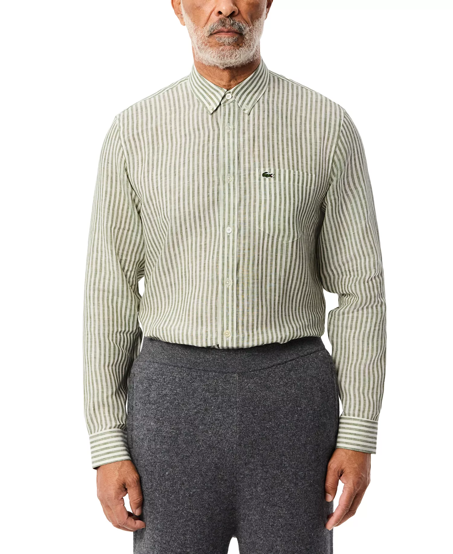 mni-8cbfeb168dfea9efae75a15c6d9e2130 Men's Long Sleeve Striped Button-Down Linen Shirt — изображение 4