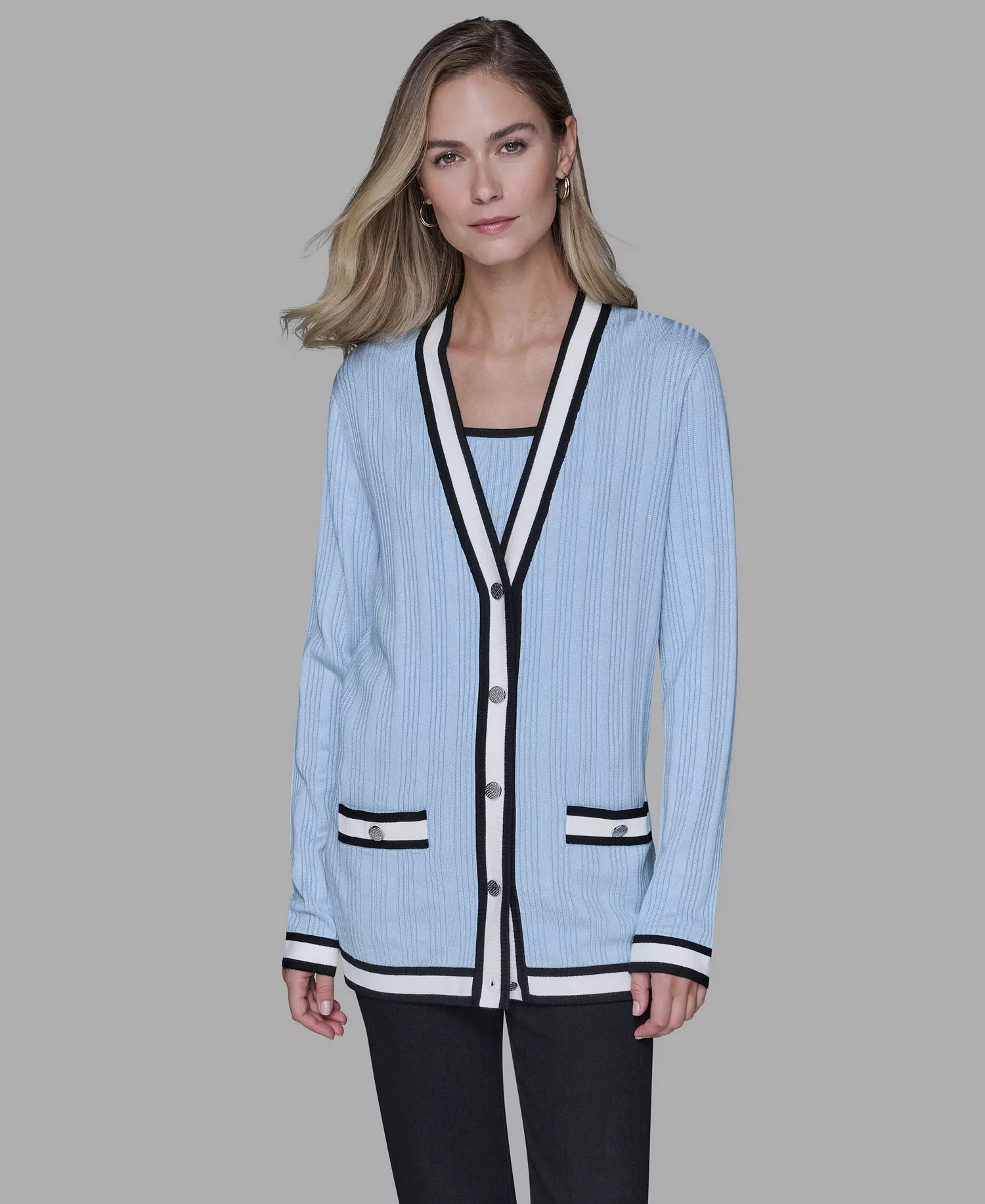 mni-8d24082e15252099f0693968c90168c3 Women's V-Neck Contrast Cardigan — изображение 3
