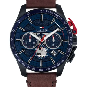 Men's Chronograph Brown Leather Strap Watch, 44mm