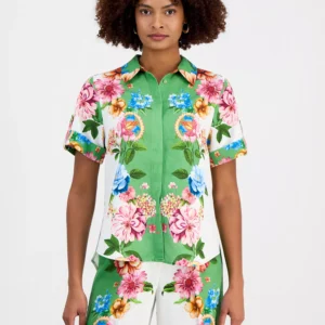 Women's Collared Short-Sleeve Floral Blouse