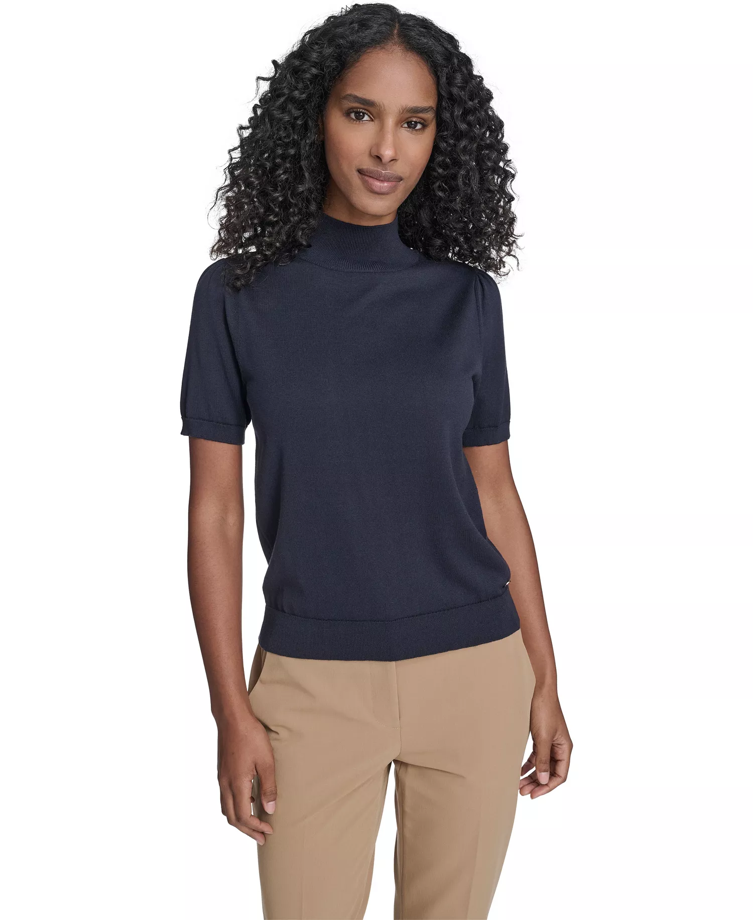 mni-8eba4b28966f38046bc827467ceb907e Women's Short-Sleeve Mock Neck Sweater