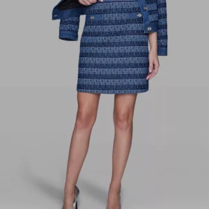 Women's Tweed and Denim Zipper Mini Skirt