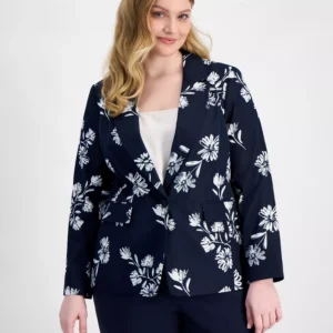 Plus Size Printed Notch-Lapel Blazer