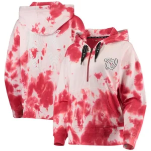 Women's White and Red Washington Nationals Dakota Tie-Dye Half-Zip Hoodie