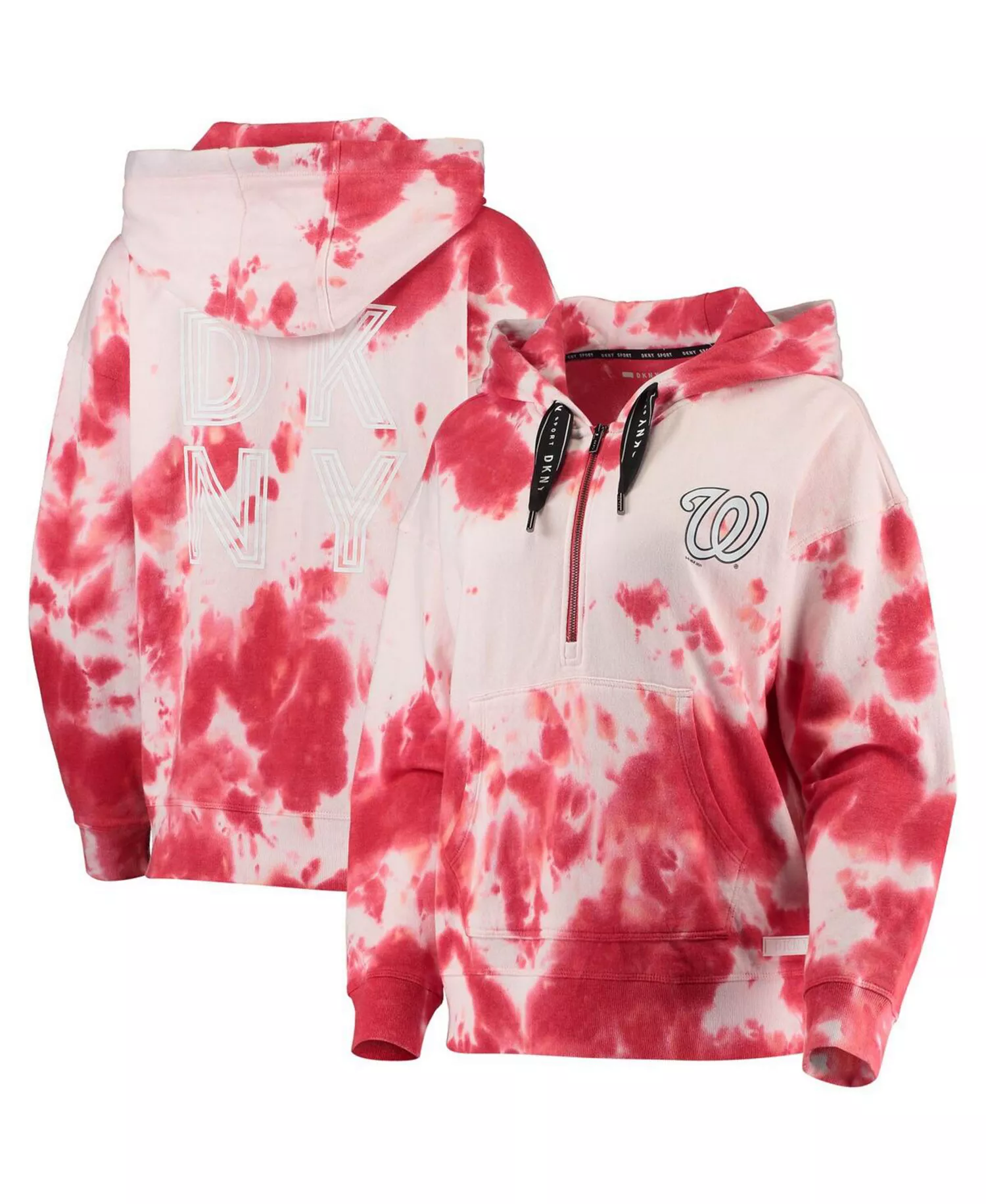 mni-91019de2d5311d05315094a397c0f338 Women's White and Red Washington Nationals Dakota Tie-Dye Half-Zip Hoodie