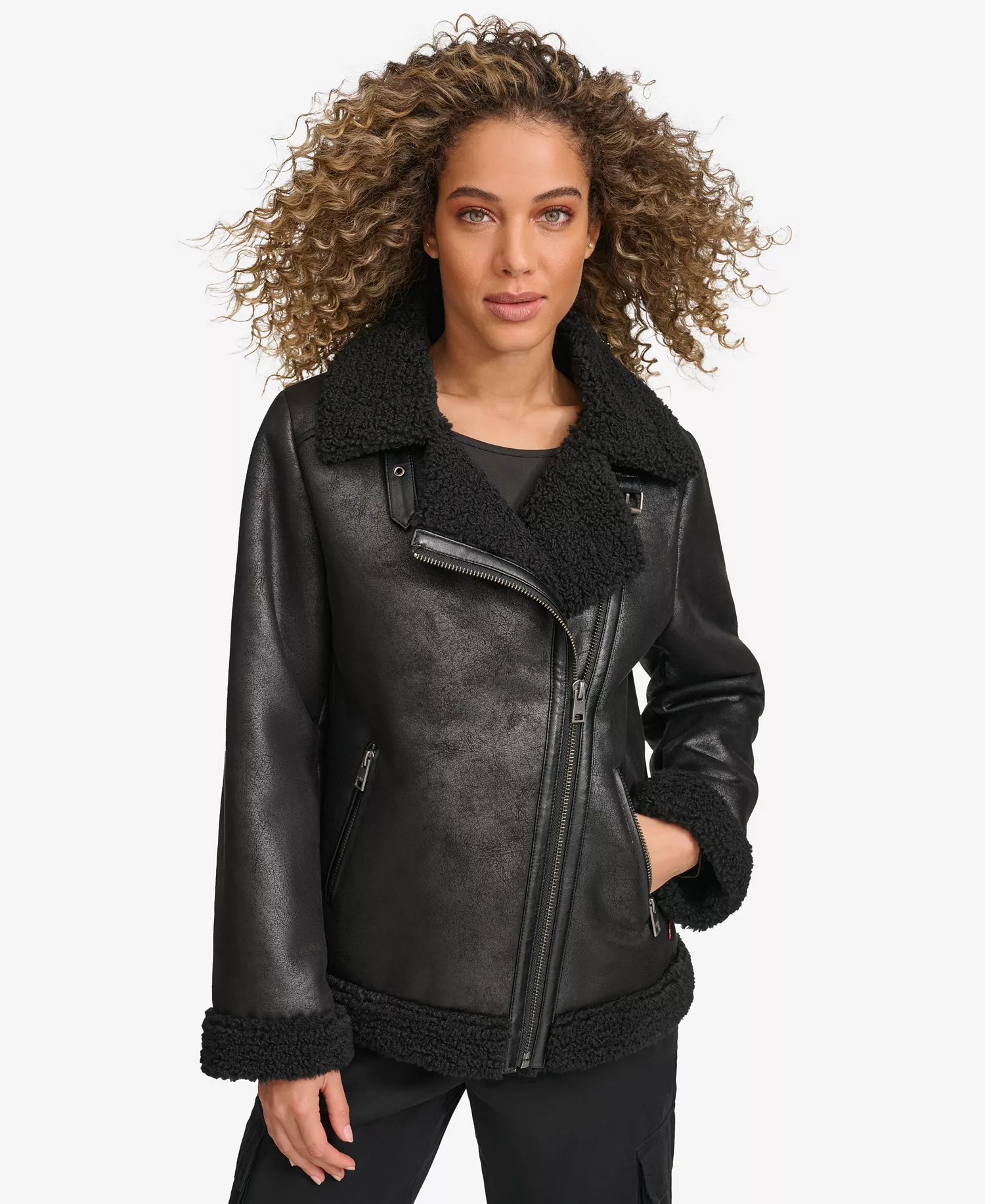 mni-91125052a2be5bb8443aab31e1ee8271 Women's Faux Shearling Asymmetrical Moto Jacket