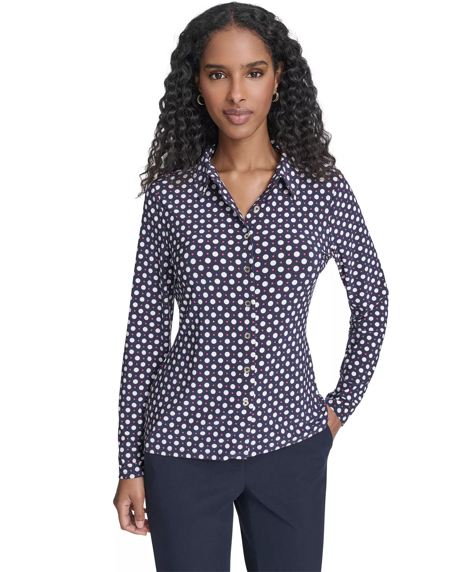 mni-91b055a2de09fd8cedcc9388cae1bb03 Women's Double Dot Long-Sleeve Button Down Shirt