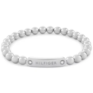 Beaded Stainless Steel Logo Stretch Bracelet