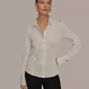 Women's Mixed Media Long-Sleeve Poplin Shirt