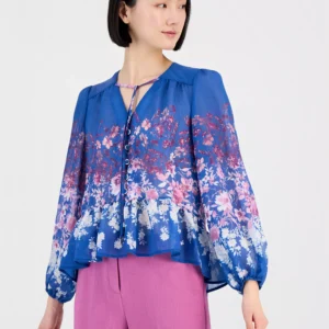 Women's Floral Blouson-Sleeve Peplum Top