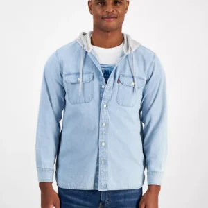 Men's Relaxed-Fit Hooded Denim Shirt Jacket