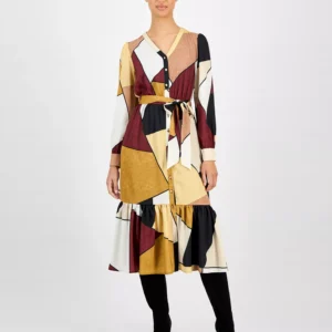 Women's Printed Button-Front Midi Dress