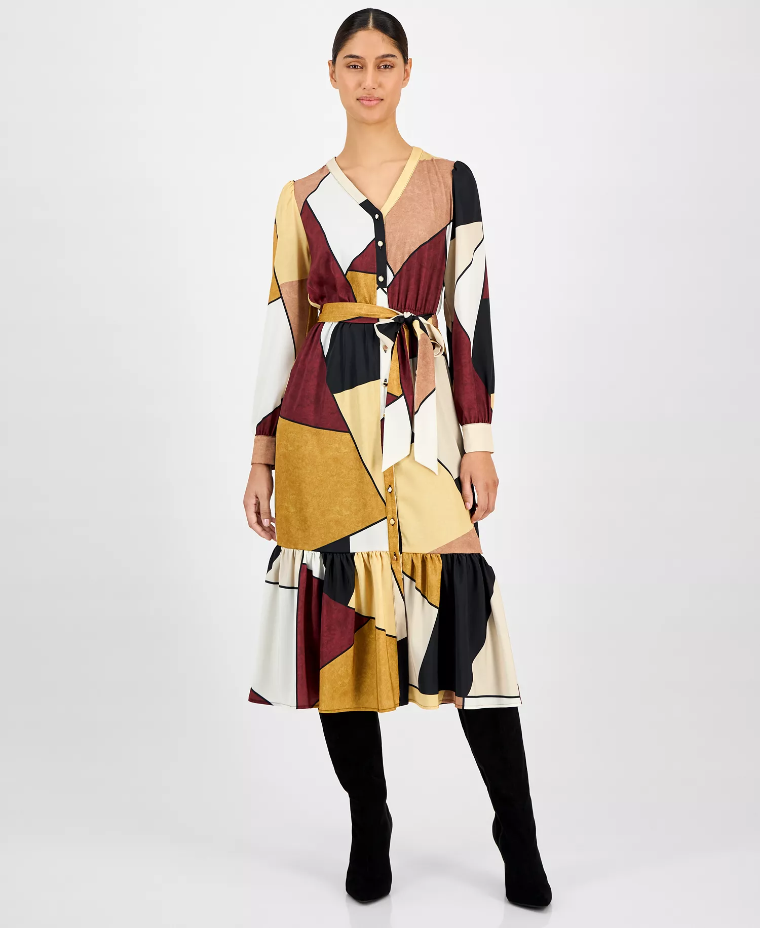 mni-9360ffd8d087ea4012eb43948fbd83b0 Women's Printed Button-Front Midi Dress