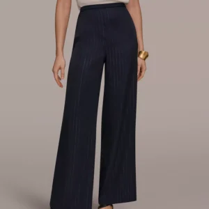 Women's Pinstripe Wide-Leg Pull-On Pants