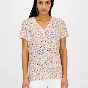 Nautica Women's Floral-Print Tipped T-Shirt