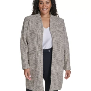 Women's Plus Size Collarless Shoulder Padded Jacket