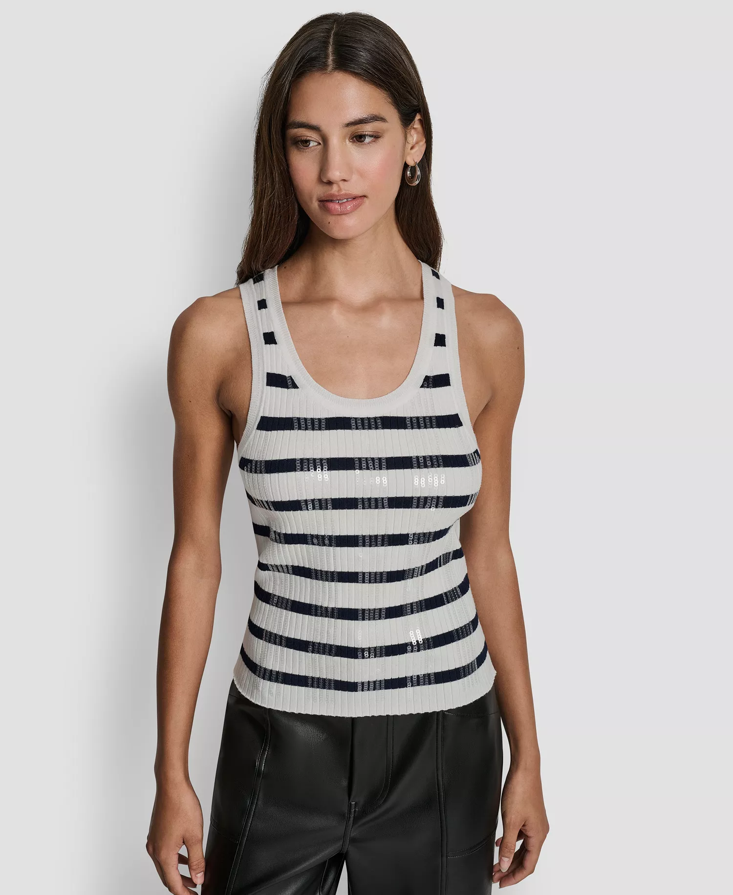 mni-95f9464125ff708af7a6bc49e1814e65 Women's Sleeveless Sequin & Stripe Scoop Neck Tank Top — изображение 3