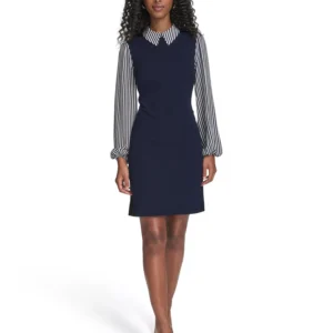 Women's Striped Collared Short Dress