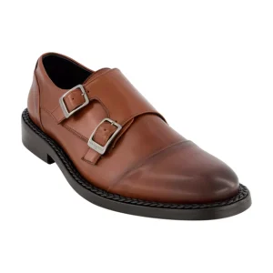Men's White Label Leather Double Monk Cap Toe Dress Shoes