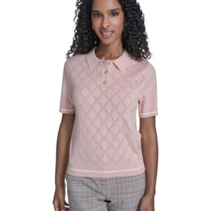 Women's Pointelle Polo Collared Sweater