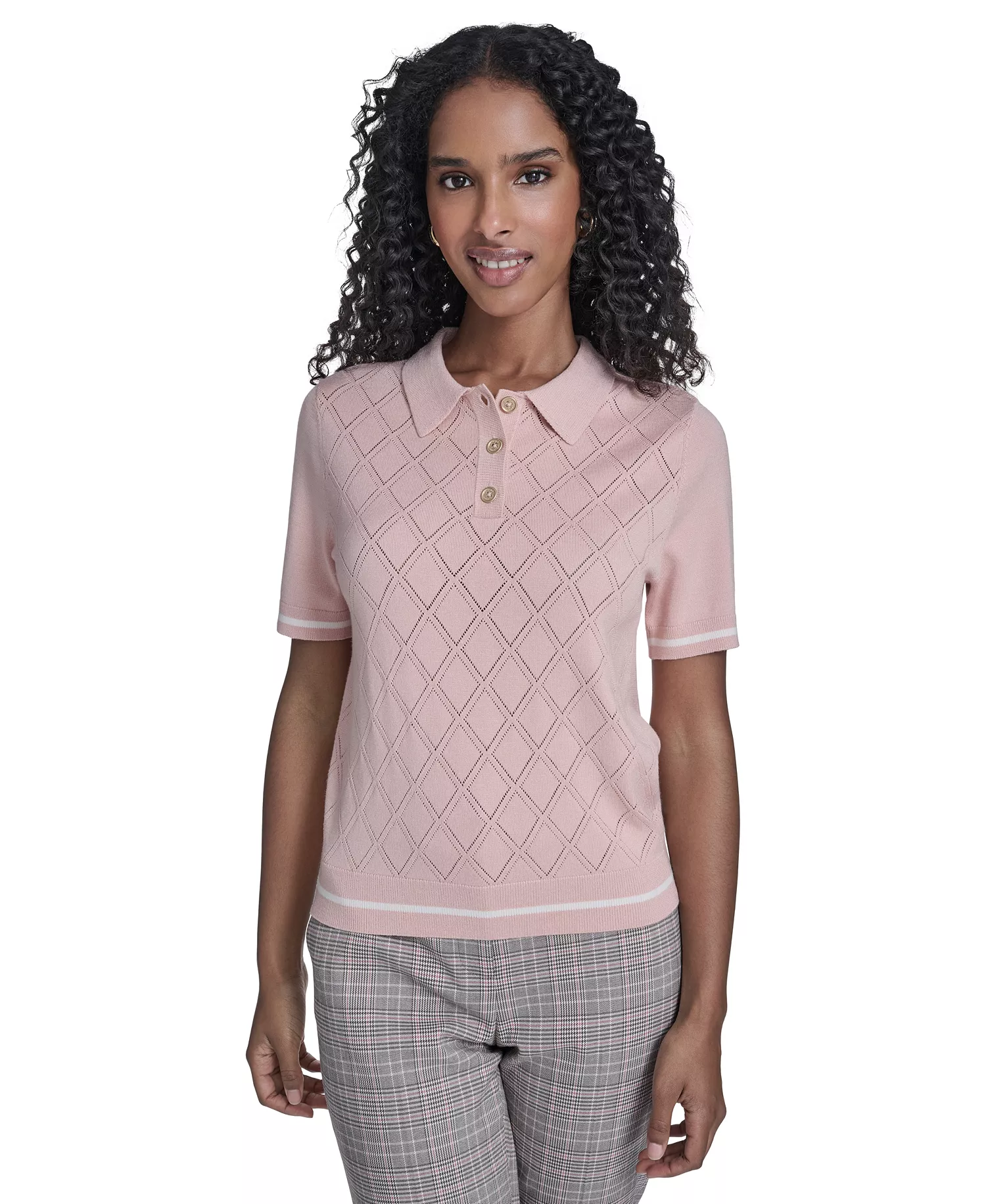 mni-988493bd52a0b276ff6b740f0d222810 Women's Pointelle Polo Collared Sweater