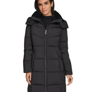 Women's Hooded Faux-Fur-Lined Midi Puffer Coat