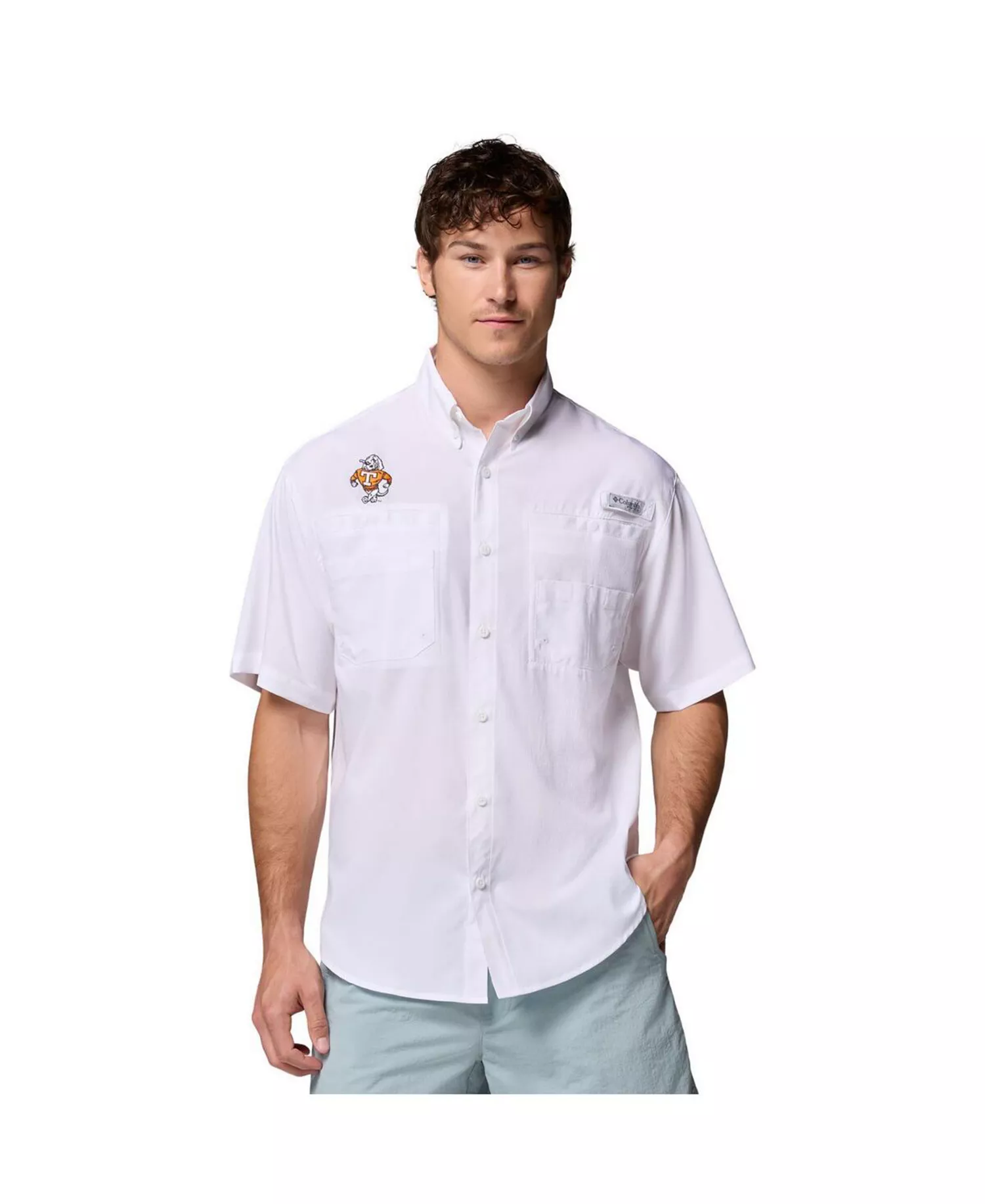 mni-9a78cfc2538446ad51c05b8495c6ba8a Men's White Tennessee Volunteers Tamiami Omni-Shade Button-Down Shirt