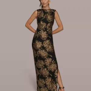 Women's Embellished Crew Neck Maxi Dress