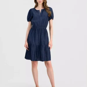 Jeans Women's Chambray Puff-Sleeve Tiered Dress