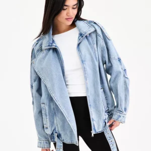 Women's Oversized Denim Bomber Jacket, Macy's Exclusive