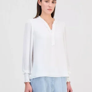 Women's Chiffon Split-Neck Ruffled Blouse