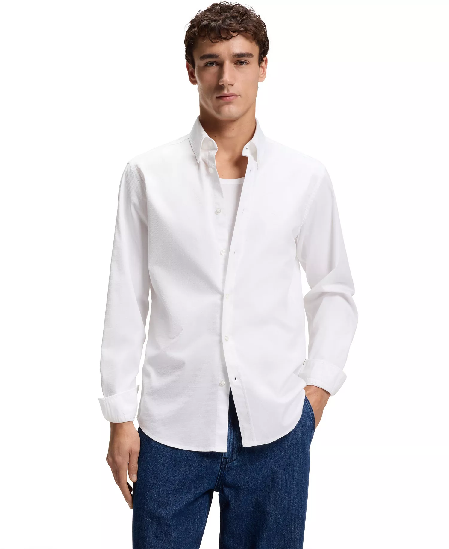 mni-9c779f0638324427444c6240cb8e0809 Men's Regular-Fit Stretch-Cotton Dobby Shirt