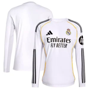 Men's White Real Madrid 2025/26 Home Replica Long Sleeve Jersey
