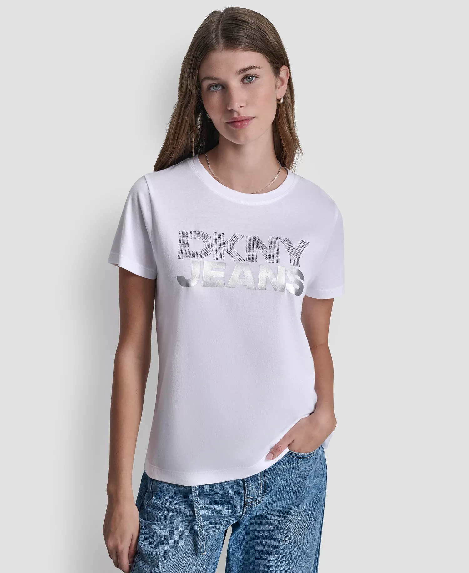 mni-9d91ab31beb708b0f334544eeda57f10 Women's Crew Neck Stacked Rhinestone T-Shirt