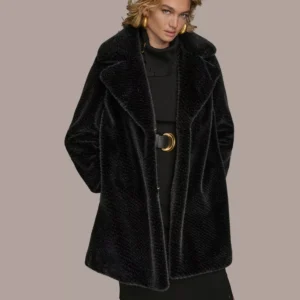 Women's Notched-Collar Faux-Fur Coat