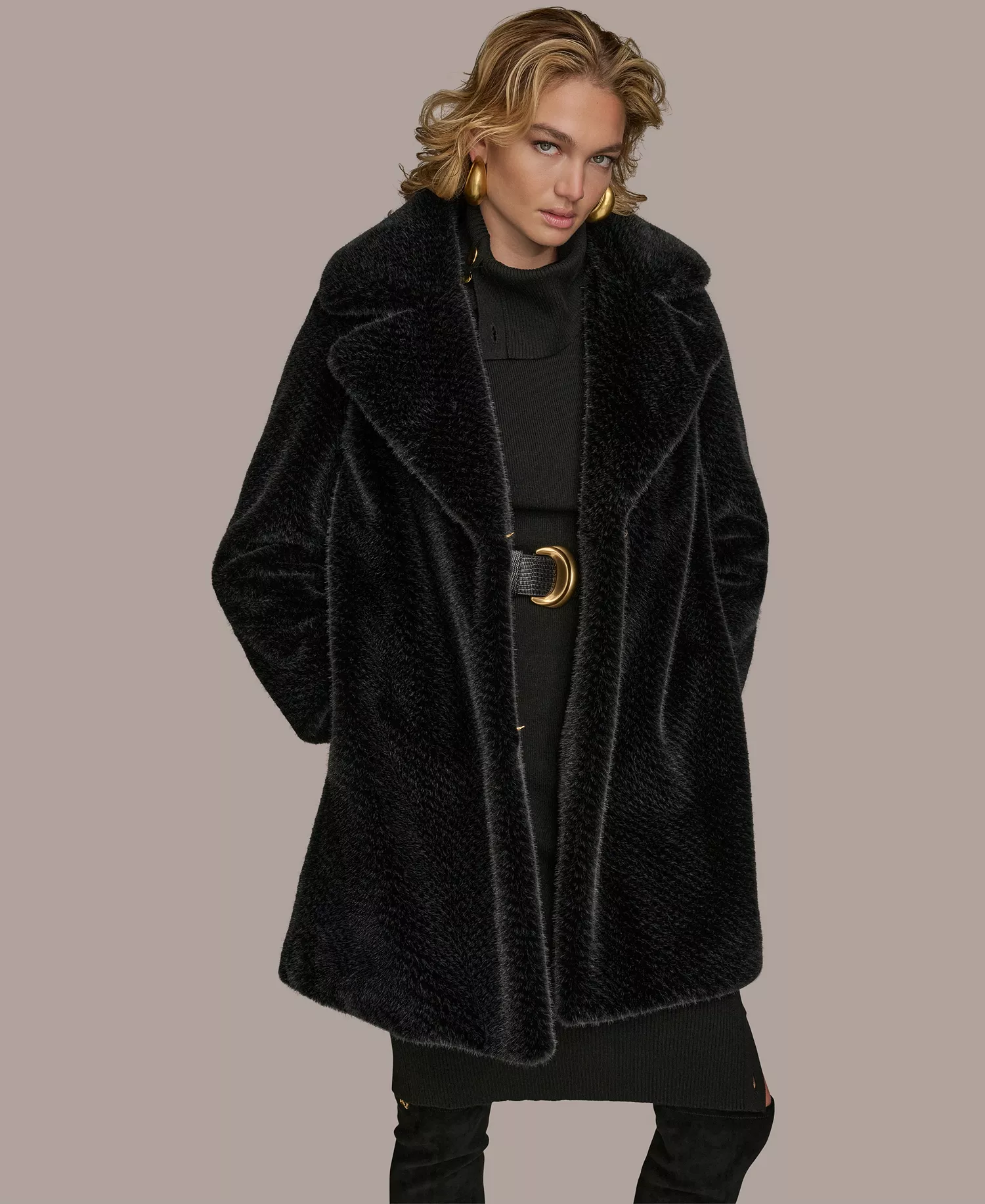 mni-9da42e9b8d5815b26c40d2908d20cea1 Women's Notched-Collar Faux-Fur Coat