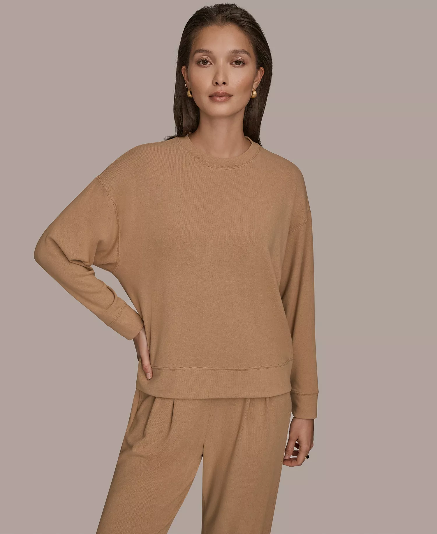 mni-9dc9d2b0203f1839ffcbe998d397cd32 Women's Brushed Jersey Long Sleeve Crew Neck Top