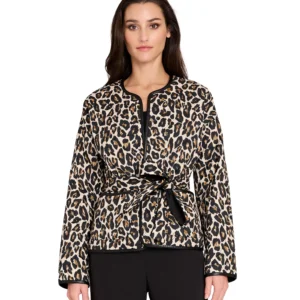 Women's Collarless Tie Belt Quilted Reversible Jacket