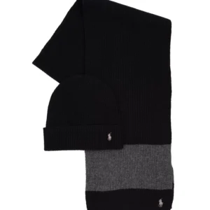 Men's 2-Piece Rugby Stripe Hat and Scarf Gift Set