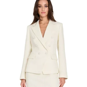 Petite Sequin Tweed Double-Breasted Blazer