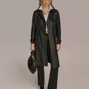 Women's Belted Leather Trench Coat
