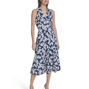 Women's Printed V-Neck Midi Dress