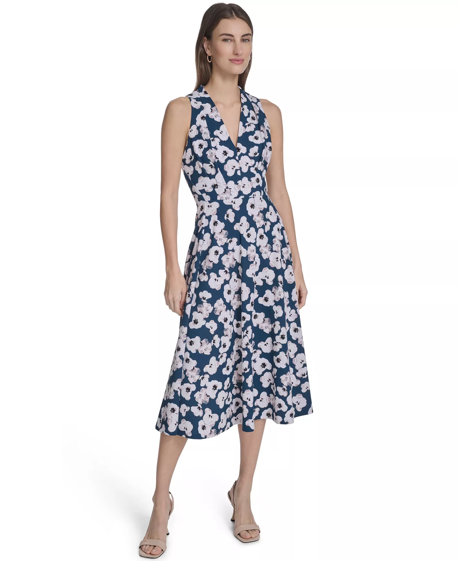 mni-9f76b465f19e08258196a3e208df2050 Women's Printed V-Neck Midi Dress