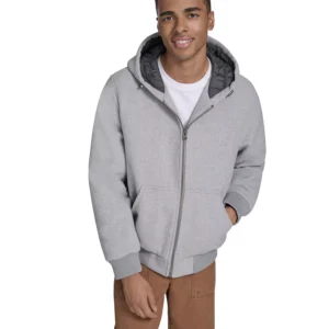 Men's Wool-Blend Hooded Bomber Jacket
